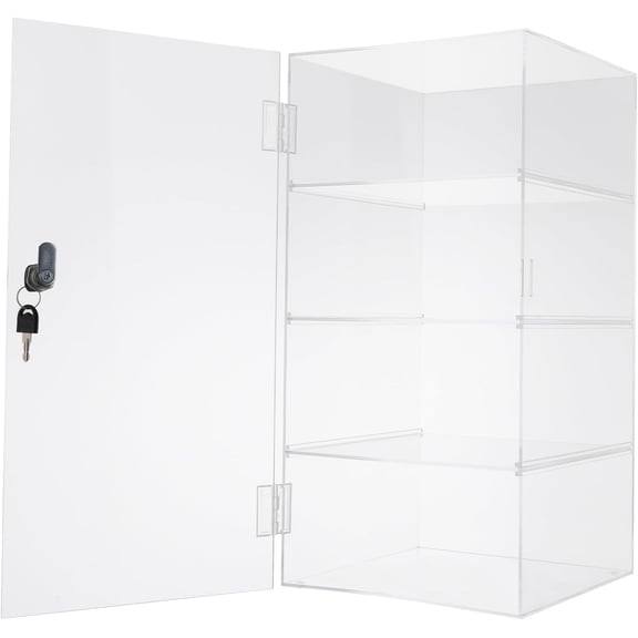 4 Shelf Clear Acrylic Display Case with Lock and Keys Countertop Display Case Collectibles Cabinet with Shelves for Collectibles Office Retail Store