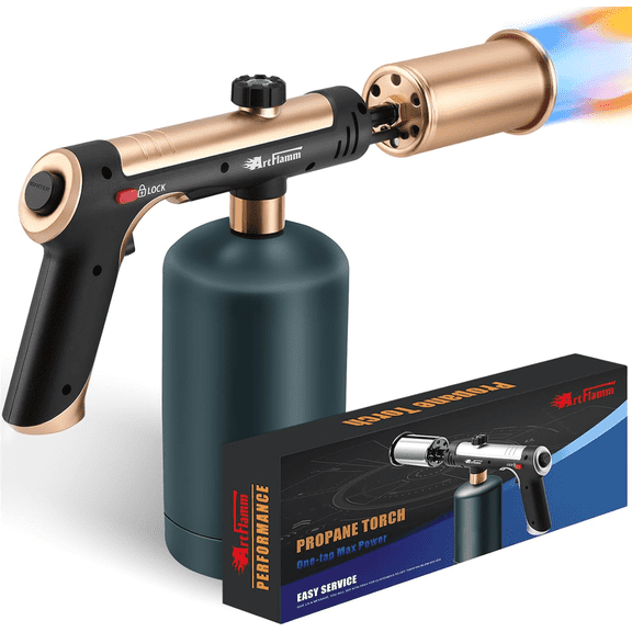 High Temp Propane Torch Gun - One-Touch Max Flame, Grill Gun with Safety Lock, Adjustable Torch Lighter for Creme Brulee, BBQ Grilling, Baking, Welding & Camping (Protane Tank Not Included)
