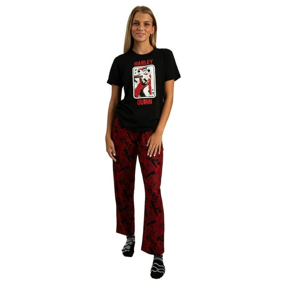Harley Quinn Adult Juniors Sleepwear Set with Short Sleeve Tee and Sleep Pants- XXL