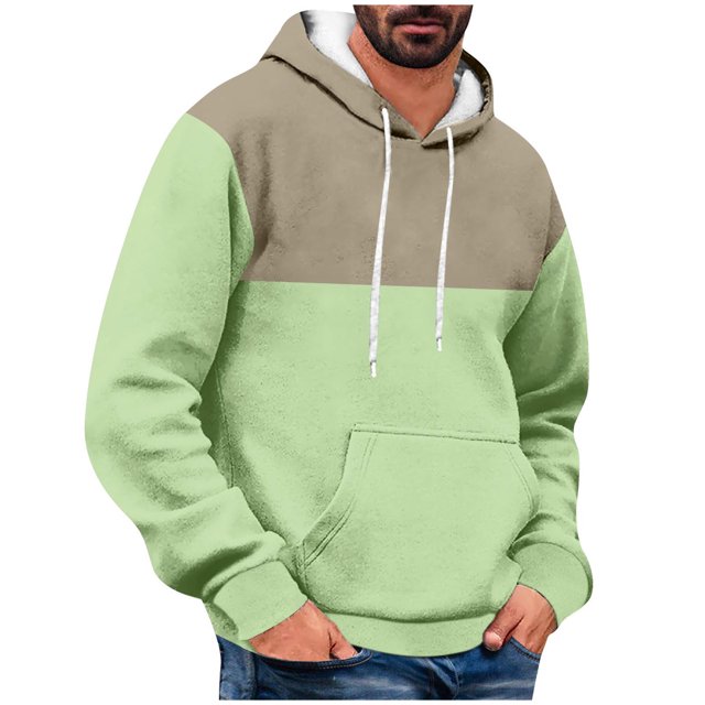 Yuyuzo Hoodies for Men Fleece Lined Long Sleeve Pullover Hooded Color Block Sweatshirt with Pockets