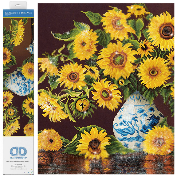 Diamond Dotz Sunflowers in a China Vase Floral Diamond Painting Kits for Adults - Diamond Art Kits a Relaxing Creative Craft Kit with Dotz Gems 22"x28"