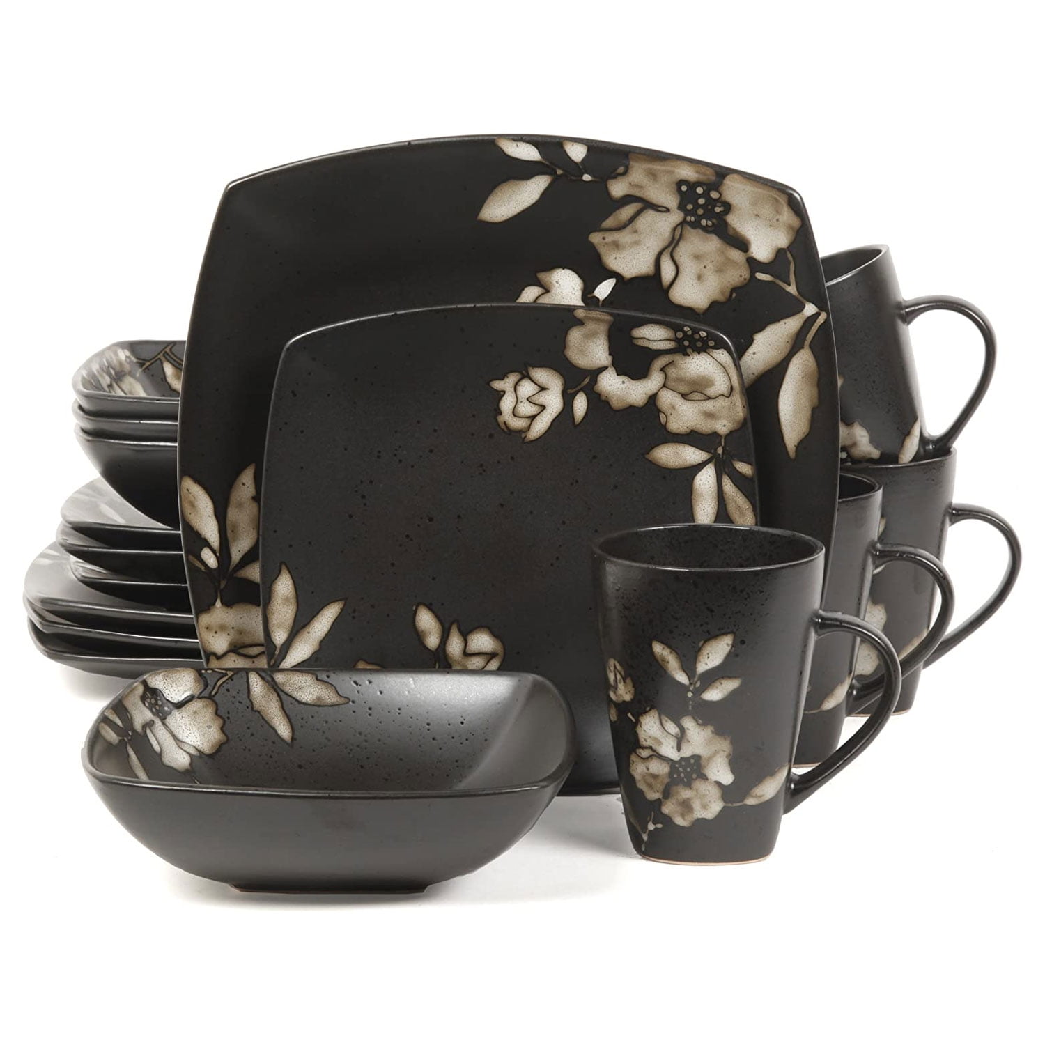 Gibson Elite Lanark 16 Piece Square Dinnerware Set with Plates