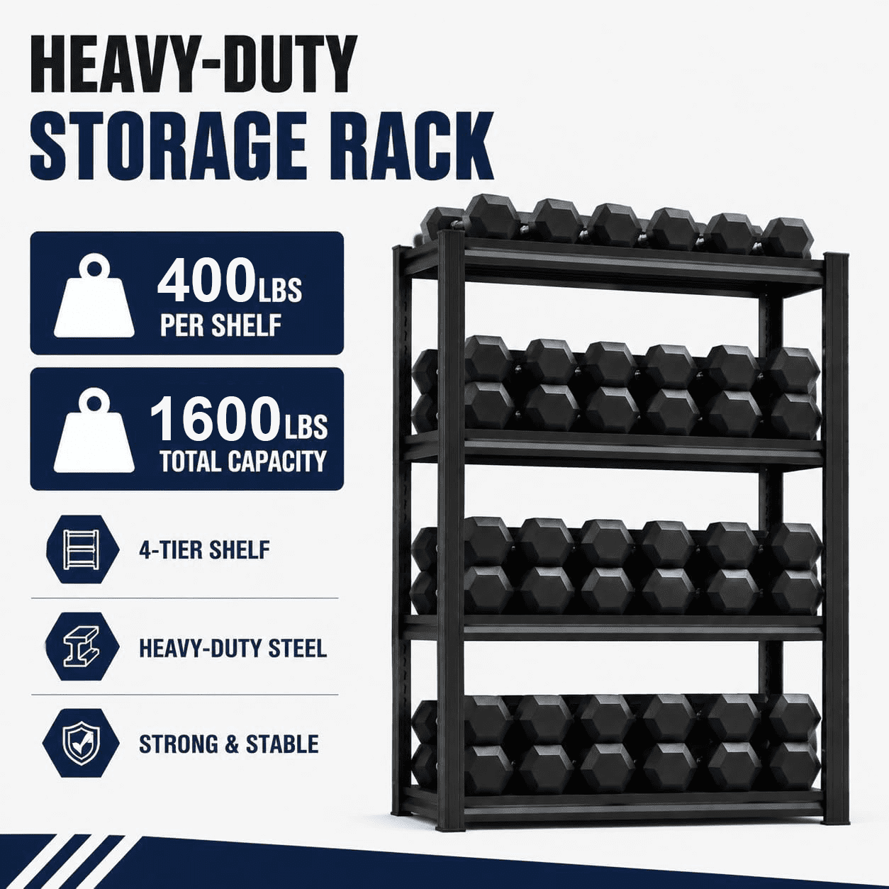 Heavy Duty Adjustable Metal Storage Shelving Unit, 1600 LBS Load Capacity Garage & Kitchen Utility Rack with Adjustable Shelves