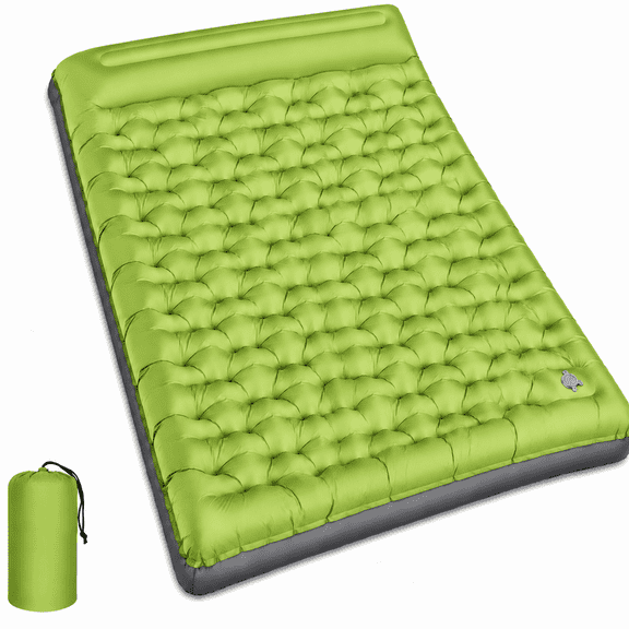 Double Camping Sleeping Pad, 6" Extra Thick Inflatable Sleeping Mat with Pillows, Built-in Foot Pump, Ultralight Air Mattress for Tent Hiking Essentials Gear