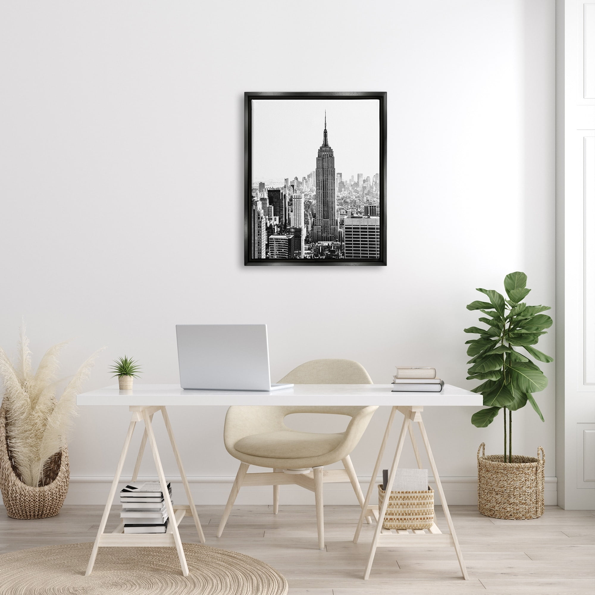 Stupell Industries New York Urban City Skyscrapers Downtown Skyline Photograph Jet Black Floating Framed Canvas Print Wall Art, Design by Bill Carson Photography
