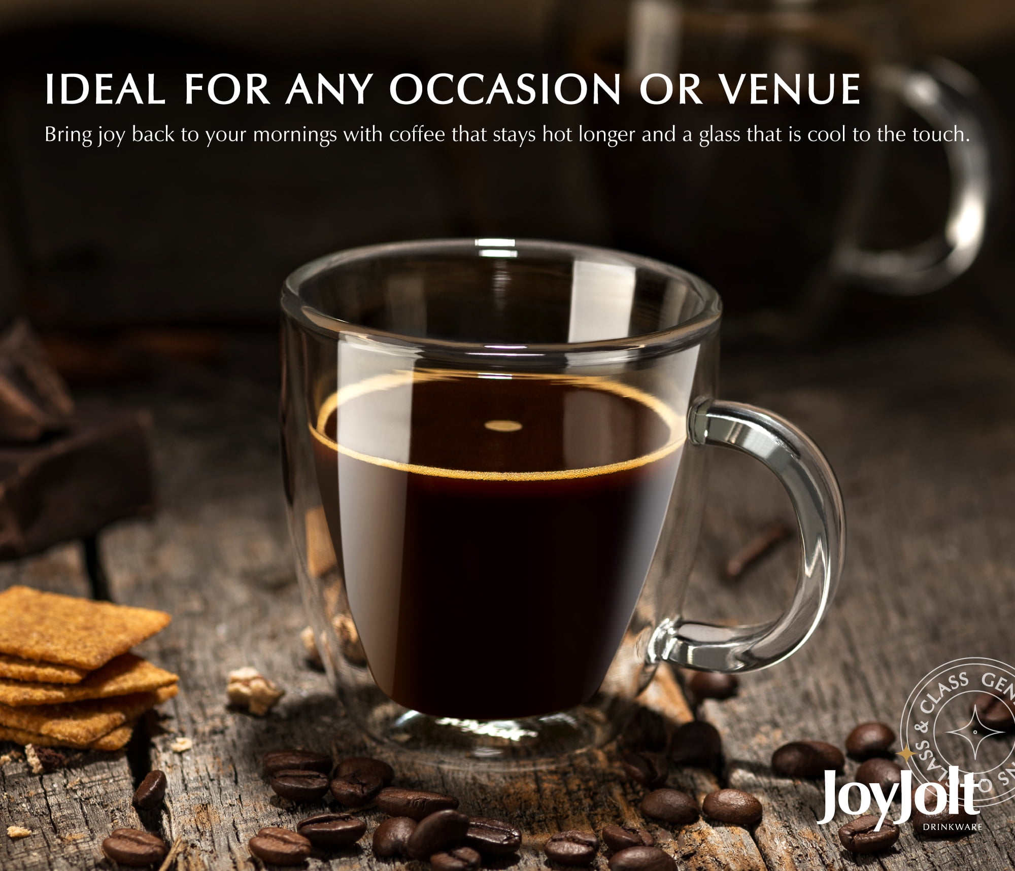 JoyJolt Savor Double Wall Insulated Glasses - Coffee Mugs (Set  of 2) - 13.5-Ounces: Irish Coffee Glasses