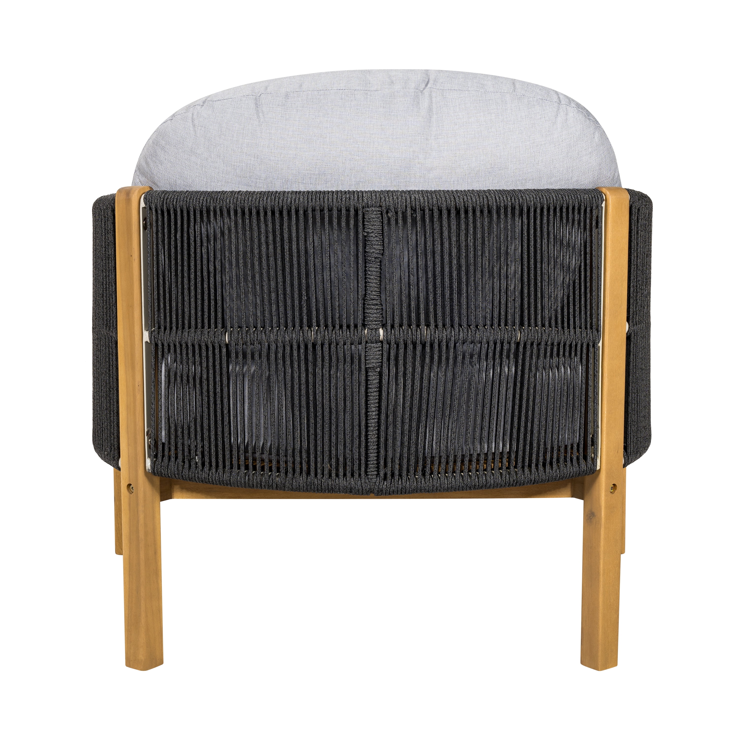Club Chair with Acacia Wood Frame and Rope Weave, Outdoor Patio Armchair and Garden Lounge Seating with Gray Cushion, Gray and Teak