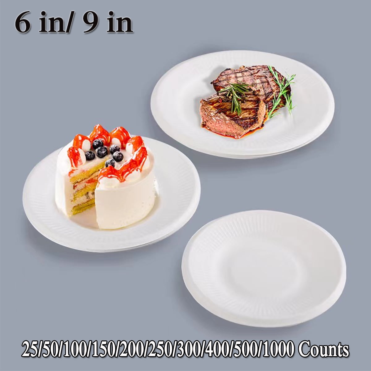 Compostable Paper Plates, 6 Inch Paper Plates Uncoated, Biodegradable