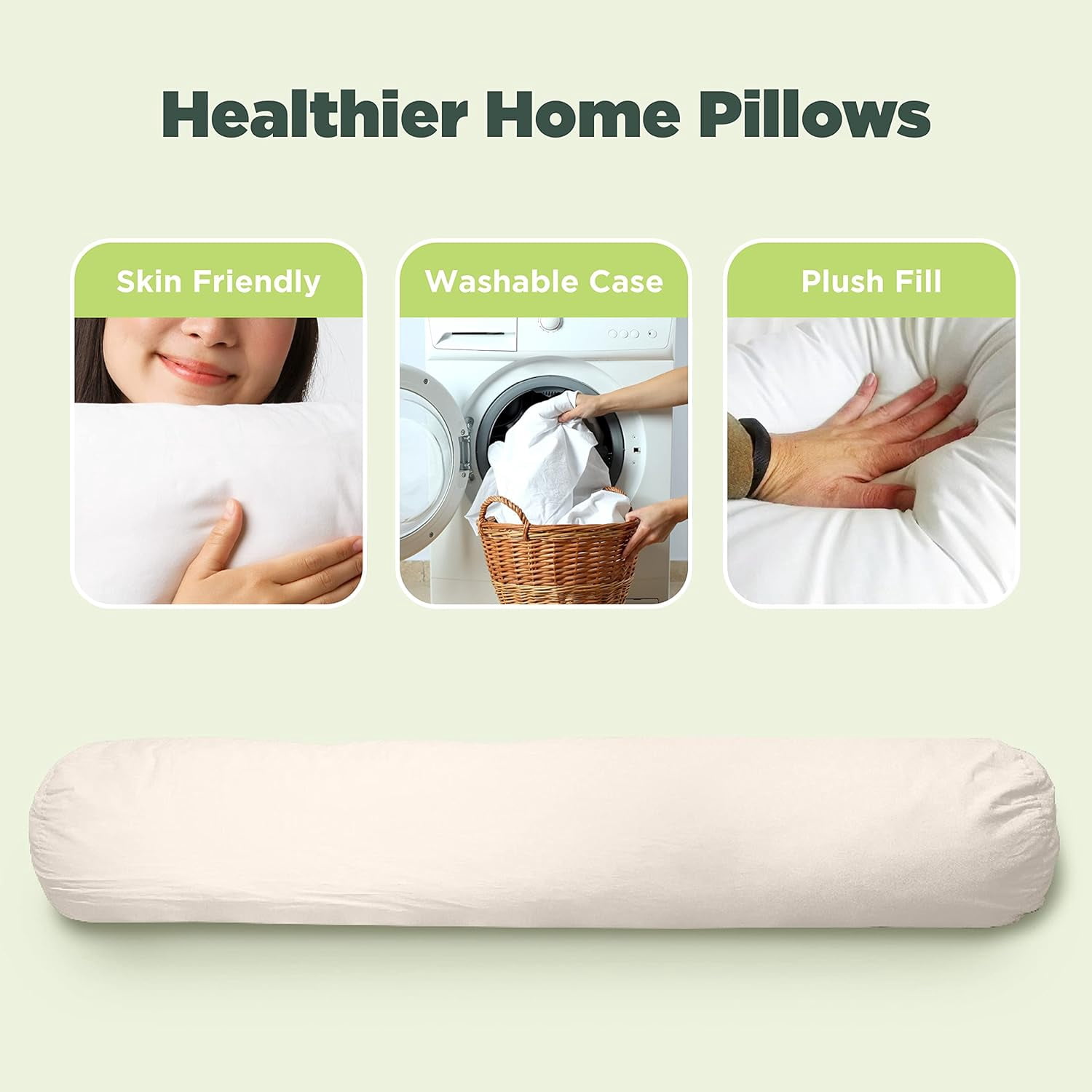54" Body Pillow with Cover - White Sateen 300T Cotton Body Pillow Case with Zipper - Sleeping Bean with Polyester Fill
