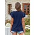 thumbnail image 4 of YYDGH Women's V Neck T Shirt Summer Hollow Casual Ruffle Sleeve Tops Blouse Blue L, 4 of 5