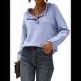 thumbnail image 1 of Suéteres de Mujer, Ropa de Otoño e Invierno, Jersey de Punto Informal de Larga con Botones y Volantes y Cuello Redondo Azul XL, 1 of 8