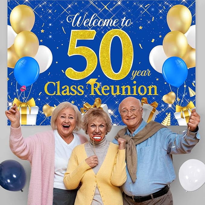 50th Year Class Reunion Party Decoration, Blue and Gold Balloon Arch,Blue and Gold 50th Anniversary Class Reunion Theme Backdrop Balloon Garland Kit