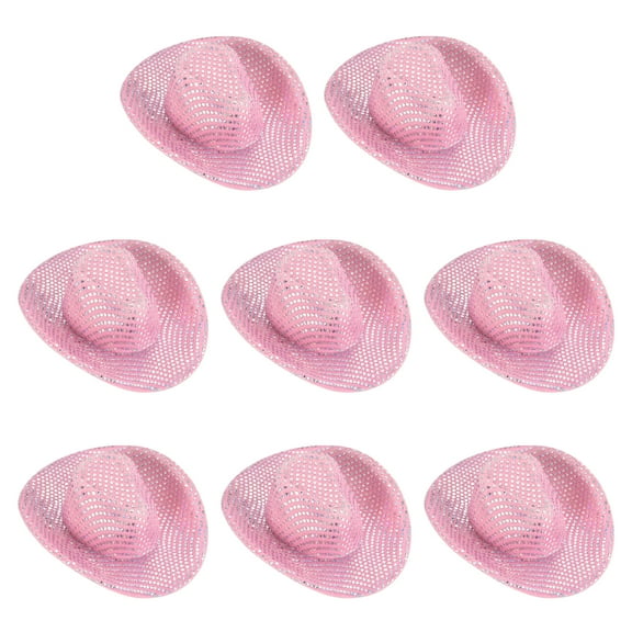 Uxcell Mini Cowboy Hats, 8 Pcs Miniature Western Cowboy Hat for Crafts, Party Decoration, Glitter Dot Style, Light Pink