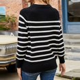thumbnail image 4 of Women's Fall Winter Knit Sweater Stripe Long Sleeve Button Up Sweaters Casual Comfy Pullover Jumper Tops Ladies Clothes, 4 of 7