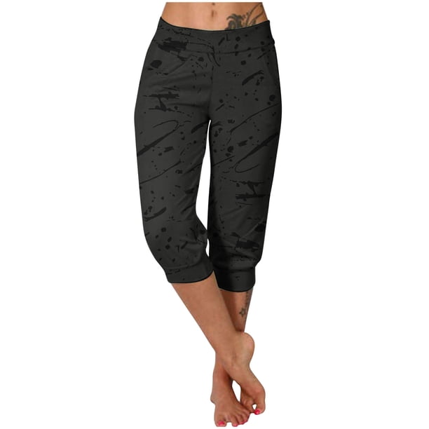 Pantalones Casuales de las Mujeres Imprimidos Leggings Pantalones Recortados, Pantalones Elásticos Cómodos para el Día Y el Deporte
