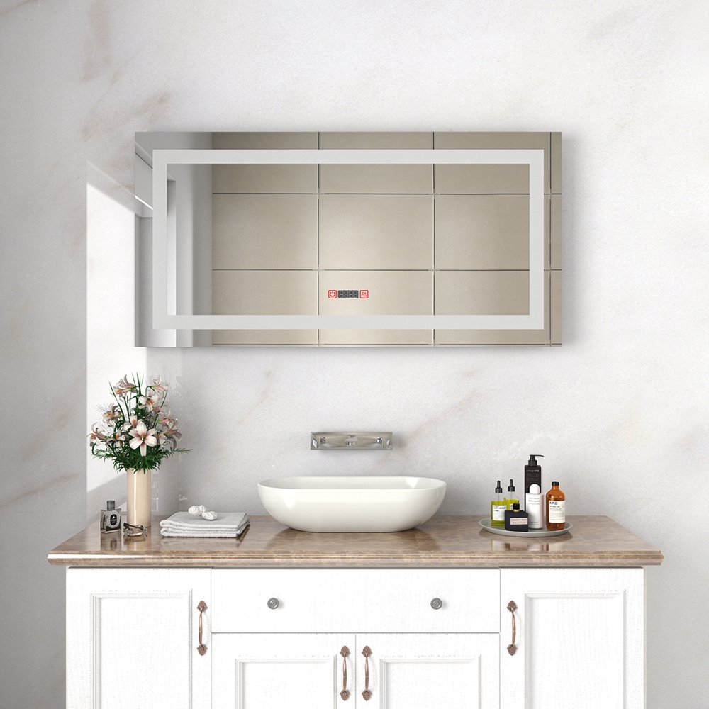 SUNNY SHOWER Frameless Backlit LED Bathroom Mirror 48"x 24" Wall Mount