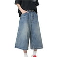 thumbnail image 2 of Sookity Extra Wide Leg Demin Pants Mens Loose Fit Casual Long Trousers Patch Work Design Capri Demin Pants Fashion Jeans with Pockets Blue,L, 2 of 8