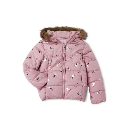 The Children's Place Big Girls' Puffer Coat with Foil Unicorn Print