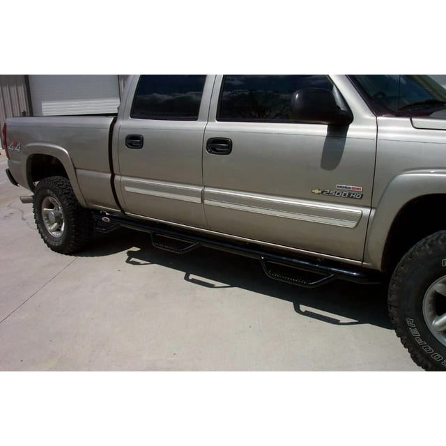 N-Fab Nerf Bar - Truck Wheel To Wheel C01105CC-6-TX Bed Access; With Drop Down Steps; With Bed Step; 3 Inch Round Bent; Black Matte Textured Powder Coated Steel; Without End Caps; Rocker Panel Mount