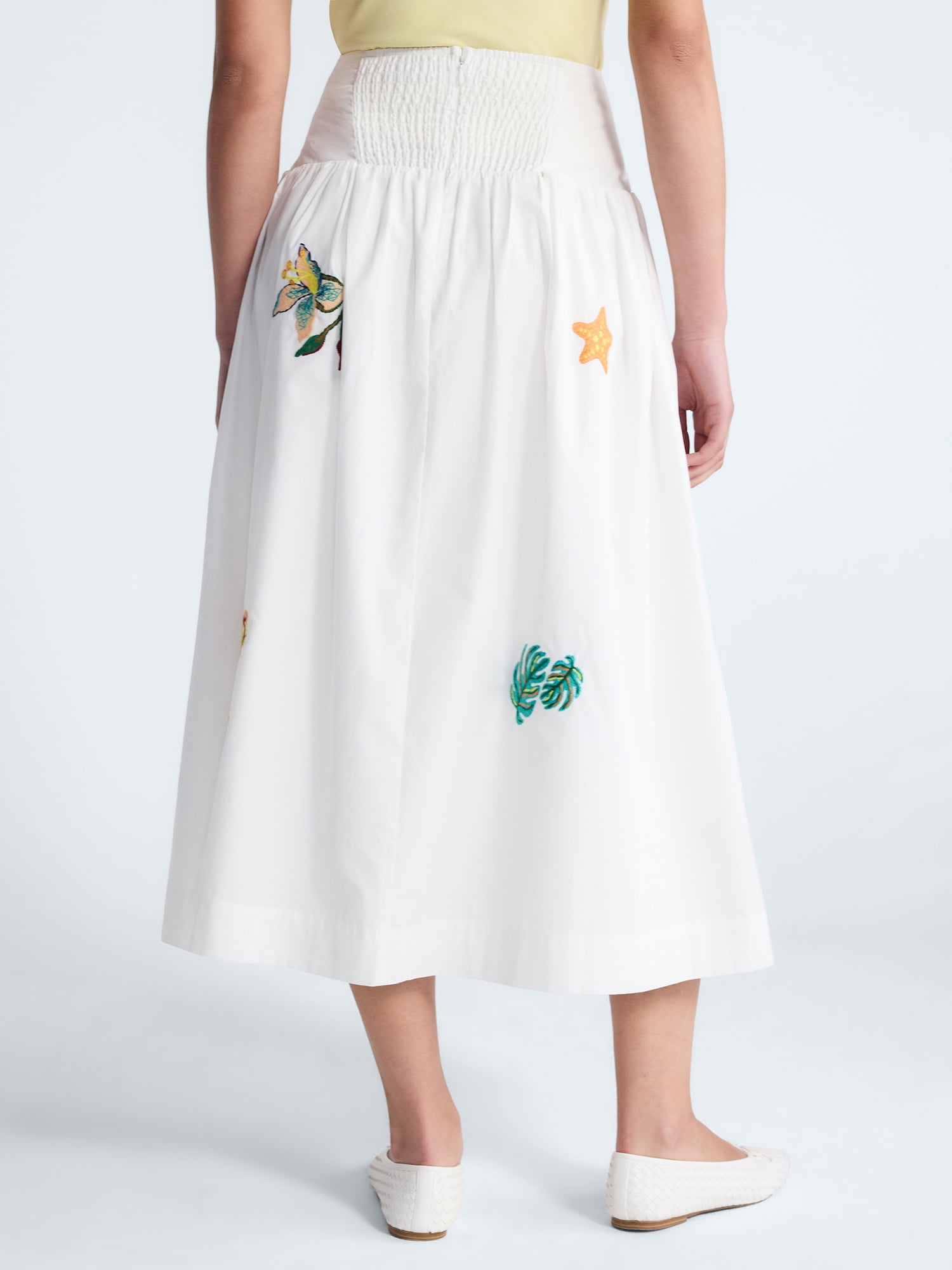 Free Assembly Women's and Women's Plus Embroidered Cotton Maxi Skirt with Drop Waist, Sizes XS-4X