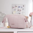 thumbnail image 2 of Quilted Make up Bag with Wide Opening Design, Dust-Proof PVC-lined Pocket for Makeup Brushes, Multifunctional Cotton Cosmetic Bag for Travel and Daily Use, 2 of 7