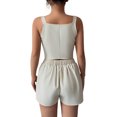 thumbnail image 4 of Women's 2 Piece Business Casual Outfits Summer Button Up Cropped Blazer Vest and Tailored Shorts Set White XL(XL), 4 of 5