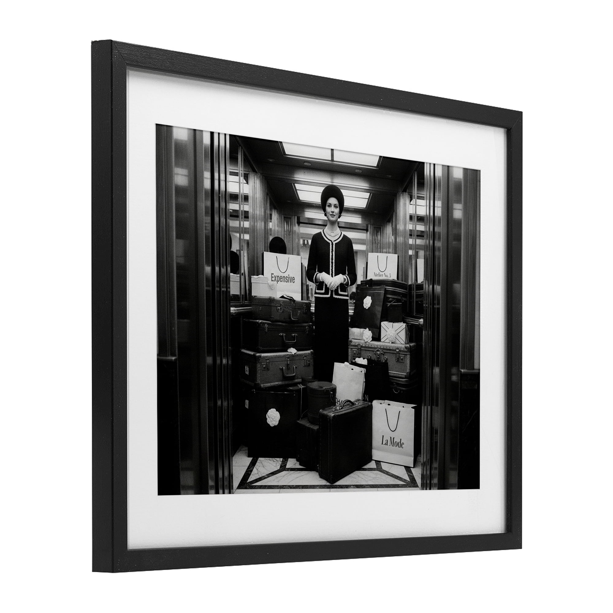 Stupell Industries Elevator Chic Shopping Black Framed Print Under Glass, design by A Barefoot Stylist