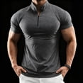 thumbnail image 4 of Men's Mock Neck Shirts Slim Fit Short Sleeve Muscle T Shirts Men Zipper Ribbed Golf Shirt Casual Stylish Dark Gray, 4 of 8