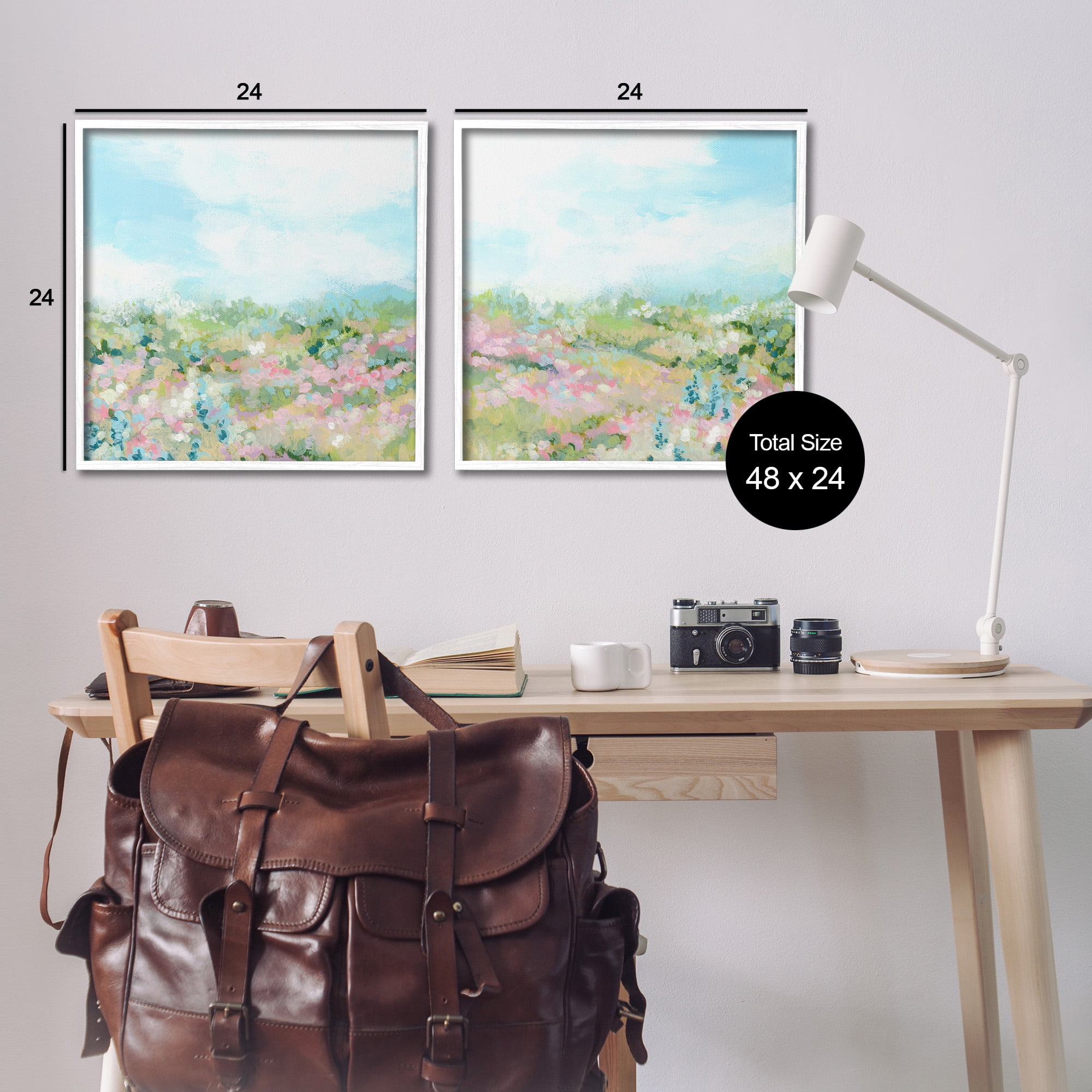 Stupell Industries Abstract Cottage Meadow Landscape Painting White Framed Art Print Wall Art, 24 x 24, Set of 2