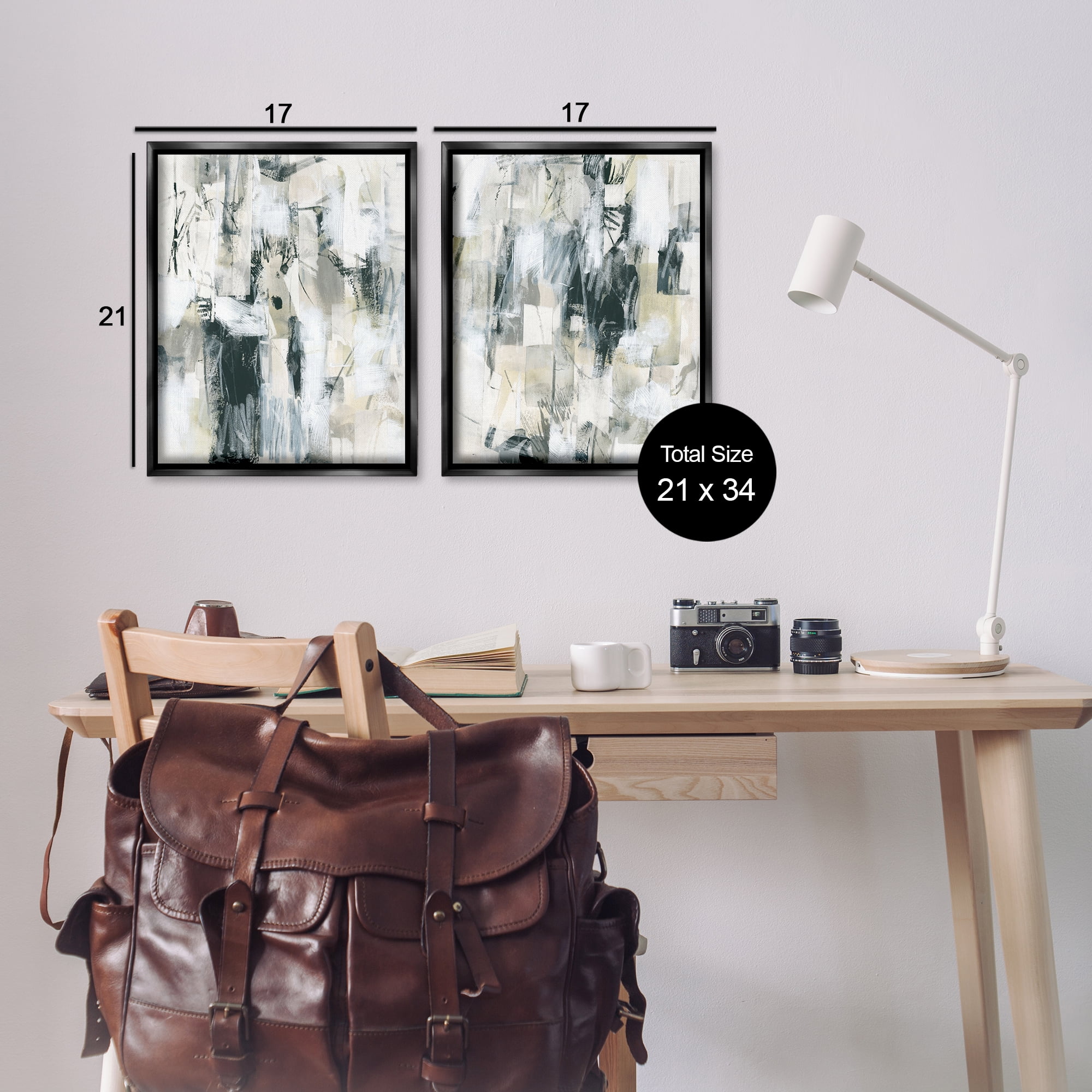 Stupell Industries Abstract Charcoal and Beige Abstract Painting Black Floater Framed Canvas Art Print Wall Art, 17 x 21, Set of 2