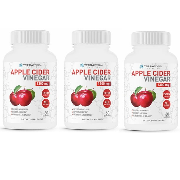 Pure Apple Cider Vinegar Capsules 3 Pack 1300mg Supports Weight