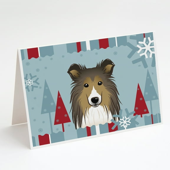 Winter Holiday Sheltie Greeting Cards and Envelopes Pack of 8