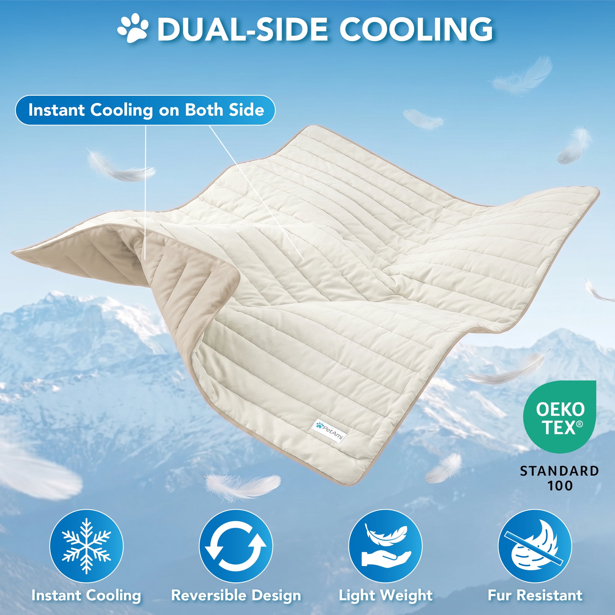 PetAmi Dog Cooling Mat, Q-Max Pet Cooling Blanket with Thick Cushioning, Self Cooling Pad for Dogs & Cats,  Reversible Summer Mat for Crate, Couch, Kennel, Taupe/Beige, Medium (29x40)