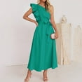 thumbnail image 2 of Riforla Women's Summer One Shoulder Ruffle Dress Sleeveless Boho Flowy Maxi Dresses Sleeveless Maxi Dress Green L, 2 of 6