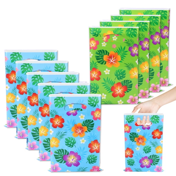 100 Pieces Plastic Goodie Bags with Handles, Double Sided Wildflower Party Favor Gift Bags, Plastic Candy Treat Gift Handbag for Birthday Retail Shop Supplies (Wild Floral Print)