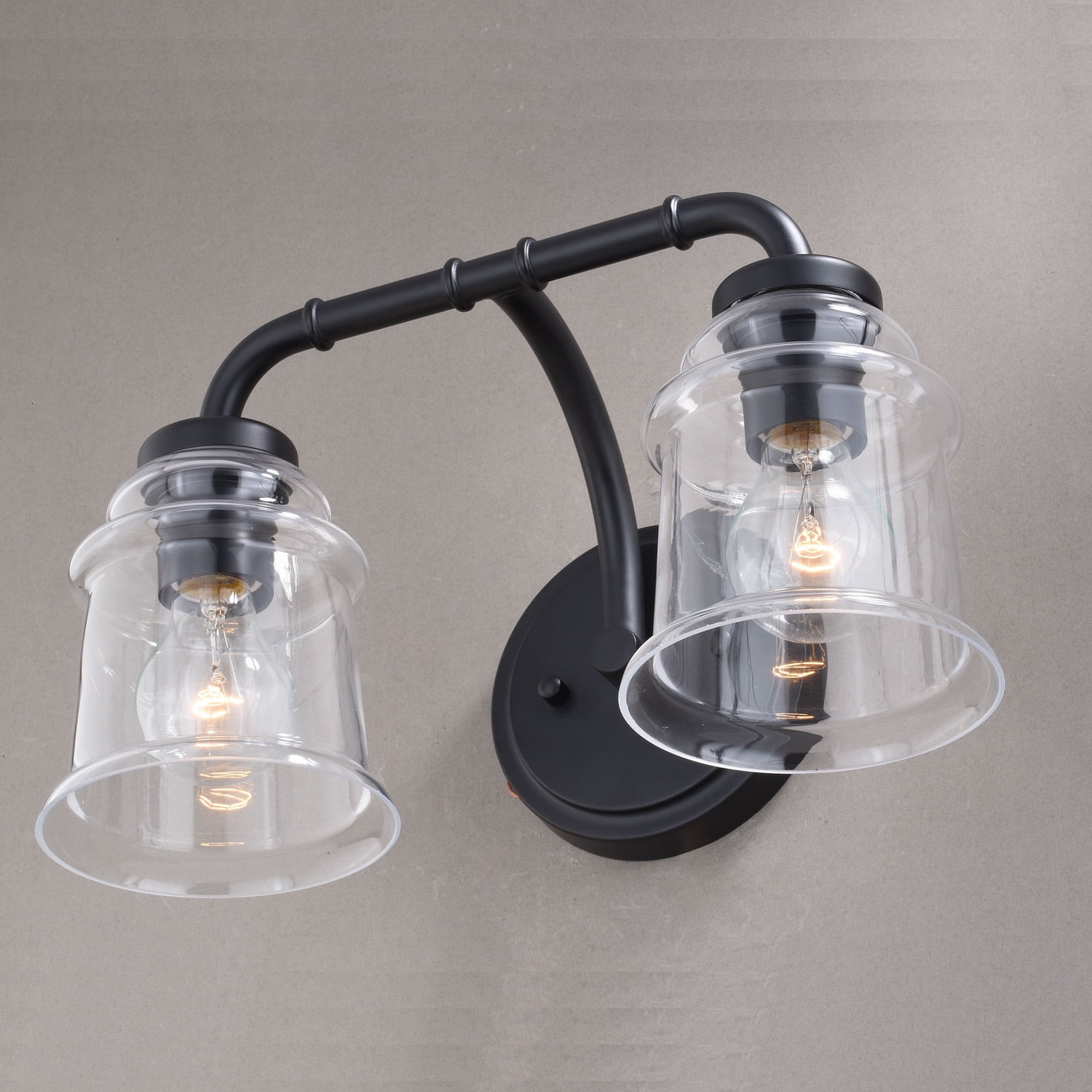 Black Vanity Light Fixture Industrial Bathroom Lighting Clear Glass 2 Light