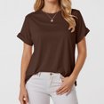 thumbnail image 2 of TTUHYWXI Womens Oversized T Shirts Crewneck Short Sleeve Summer Athletic Tees Shirt Loose Fit Y2K Tops (Brown, L), 2 of 7