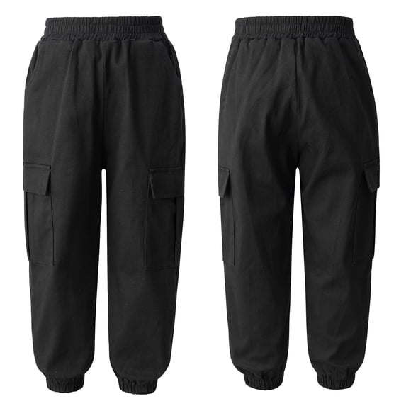 Alvivi Kids Boys Cargo Pants Pure Color Hip Hop Street Trousers 6-14