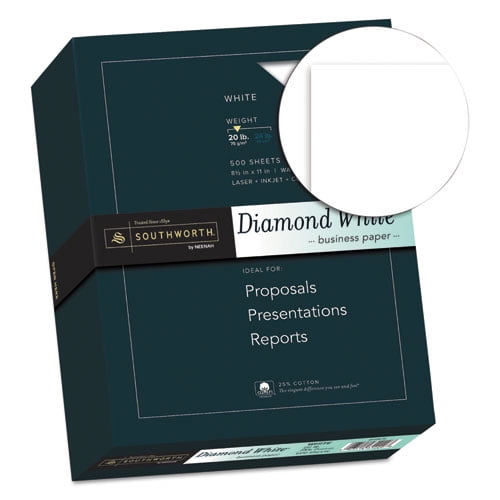 Southworth 25% Cotton Diamond White Business Paper, 95 Bright, 20 lb, 8.5 X 11, 500/ream | Bundle of 5 Boxes