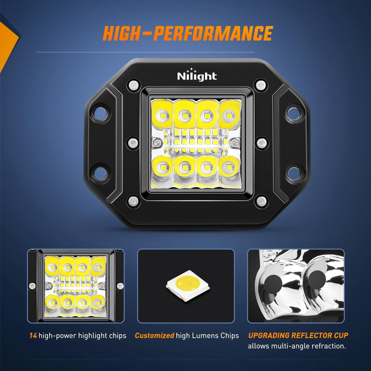 Nilight 2PCS 42W LED Flush Mount Light Pods Upgraded Spot Flood Combo Beam 12V 5Pin Rocker Switch Wiring Harness Kit-2 Leads