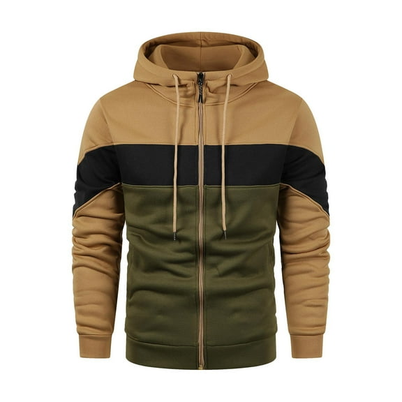 Mens Fleece Jacket Sevevn Men's Hoodies Zip Up Front Sweatshirt Color Blocking Hooded