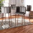 thumbnail image 5 of Bowery Hill Grey Velvet Upholstered and Gold Finished 4-Piece Bar Stool Set, 5 of 7