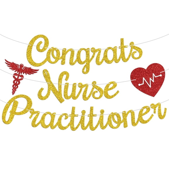 Congrats Nurse Practitioner Banner, Big NP Energy, Class of 2026 Nursing School Survivor Graduation Party Decoration Supplies, Gold Glitter