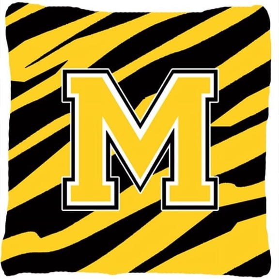 Monogram Initial M Tiger Stripe - Black Gold Decorative Fabric Pillow