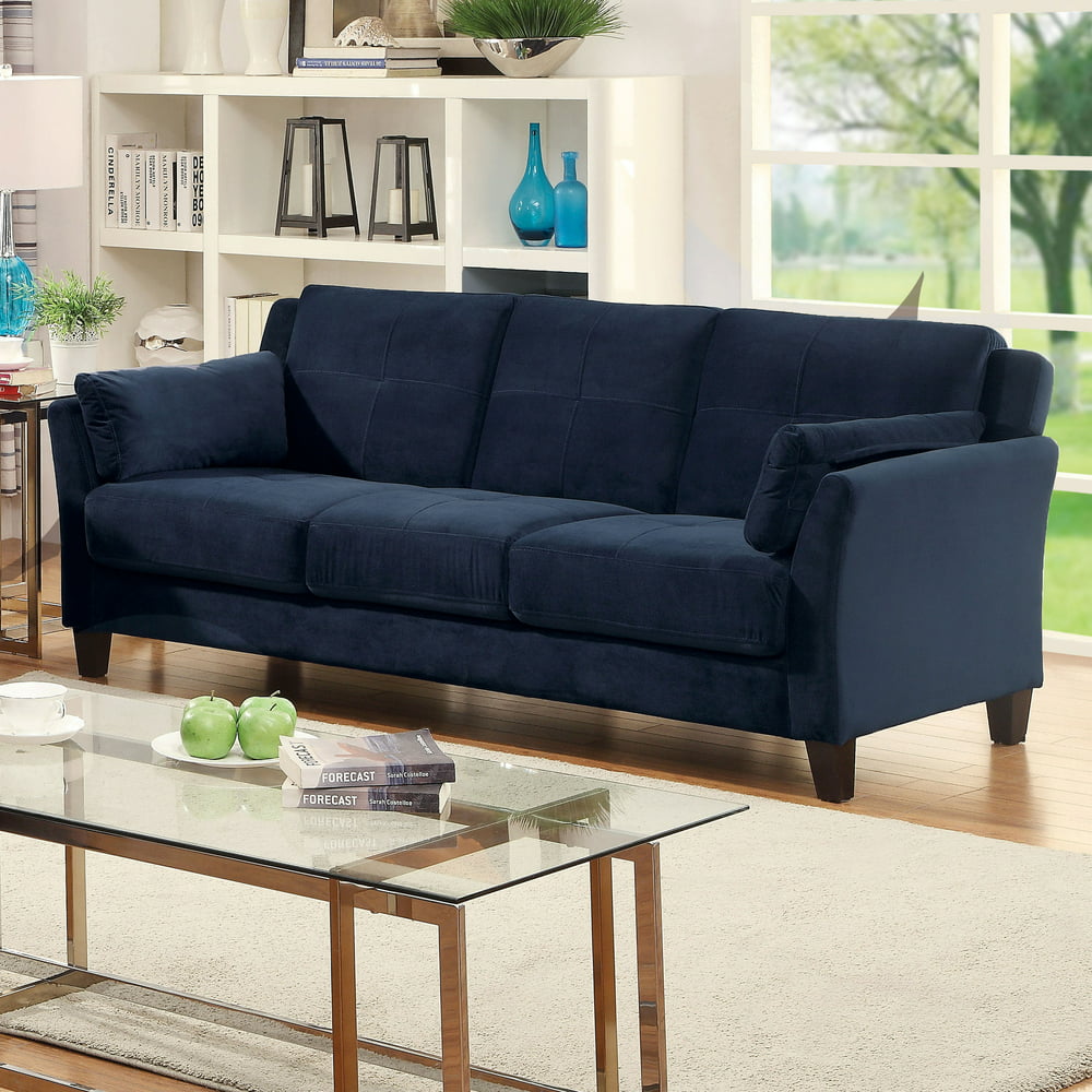 Furniture of America Contemporary Flannelette Roseanne Sofa, Navy ...