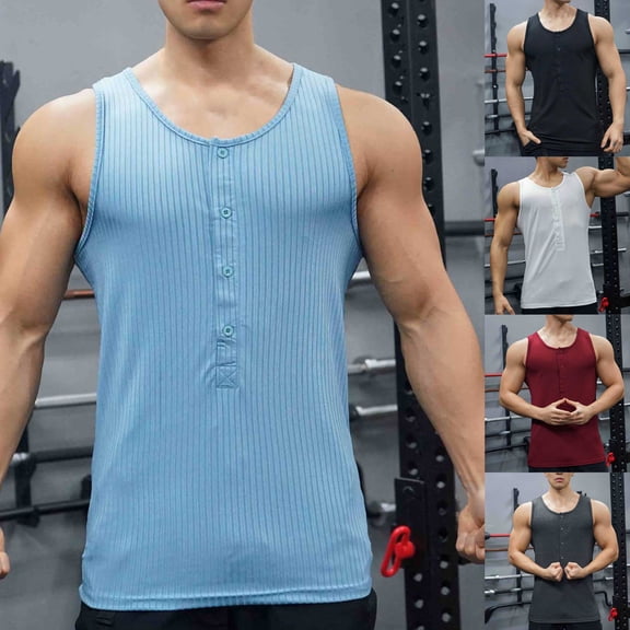 ZZwxWA Knitted Tank Tops for Men Button Down Deep V Neck Casual Workout Gym Shirt Holiday