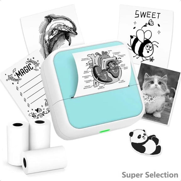 Mini Thermal Sticker Printer With 3 Rolls Tape Included, Portable Bluetooth Label Maker , For DIY Labels, Notes, Organization, Home & Classroom Use,Blue