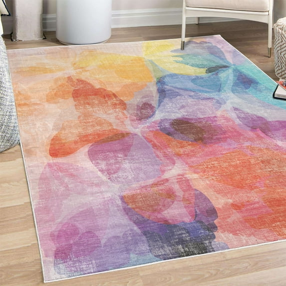 Floral Decorative Rug, Vibrant Colors Abstract Creative Watercolor Style Flower Pattern Design of Artwork, Quality Carpet for Bedroom Dorm and Living Room, 6 Sizes, Multicolor, by Ambesonne