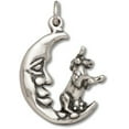 thumbnail image 1 of Sterling Silver 16" Unisex 1.5mm 3D Horned Cow Jumping Over Crescent Man In Moon Pendant Necklace, 1 of 2