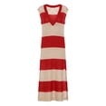 thumbnail image 3 of Noric Women's Striped Maxi Dresses V-Neck Short Sleeve Knit Cover Up Loose Fit Summer Beach Dresses with Side Slit, 3 of 3